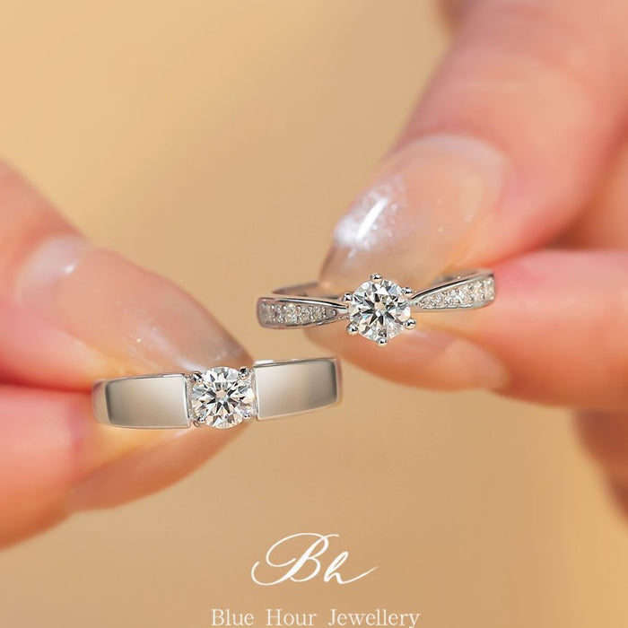 Wholesale Diamond Ring Couple Pure Silver Simulated Etiquette Style Live Fake Ring