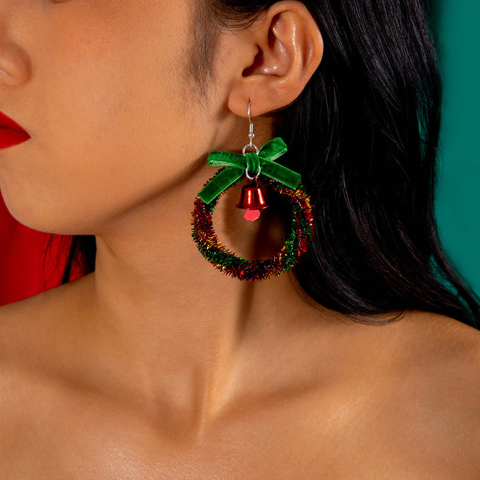 Wholesale Christmas tree bow color wreath earrings personality bell Christmas series earrings women