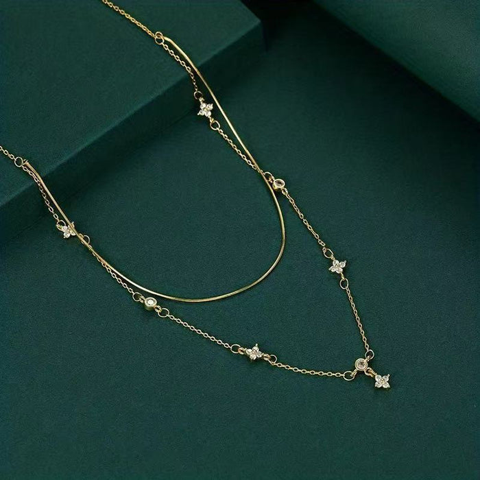 Wholesale Zircon Four-Leaf Flower Necklace Earrings Bracelet Ring Set