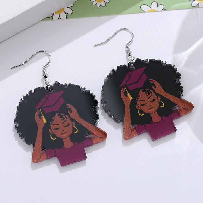 Wholesale Graduation season retro bachelor hat portrait pendant earrings acrylic graduation season earrings gift