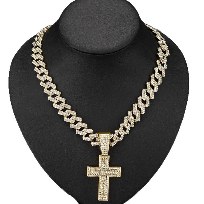 Wholesale Alloy Full Diamond Trend Rap Rhombus Men's Chain Necklace Jewelry