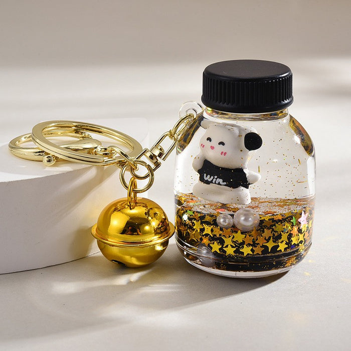 Wholesale Black and gold glitter bottle milk tea cup oil-filled acrylic keychain