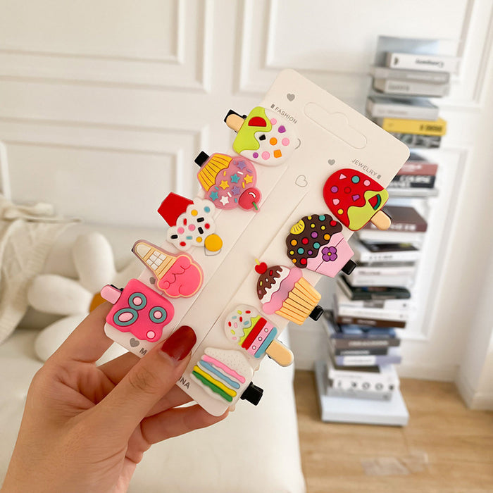 Wholesale 10 pcs soft rubber fruit-themed cute cartoon kids' hair clips