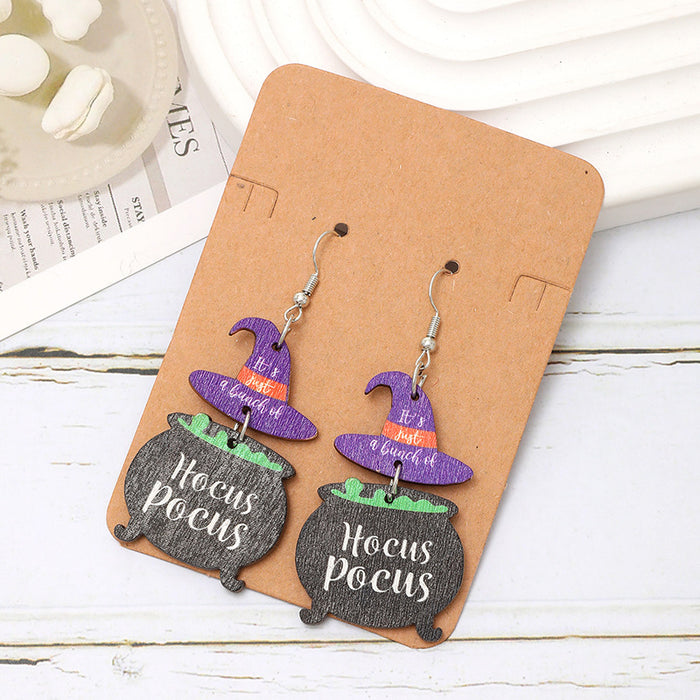 Wholesale  Party Hat Cat Letter Wooden Earrings Party Music Festival Drop Earrings