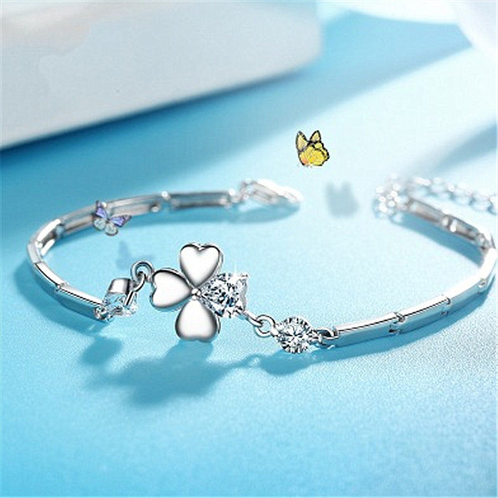 Wholesale New Diamond Set Clover Bracelet Silver Jewelry Simple Fashion Bracelet