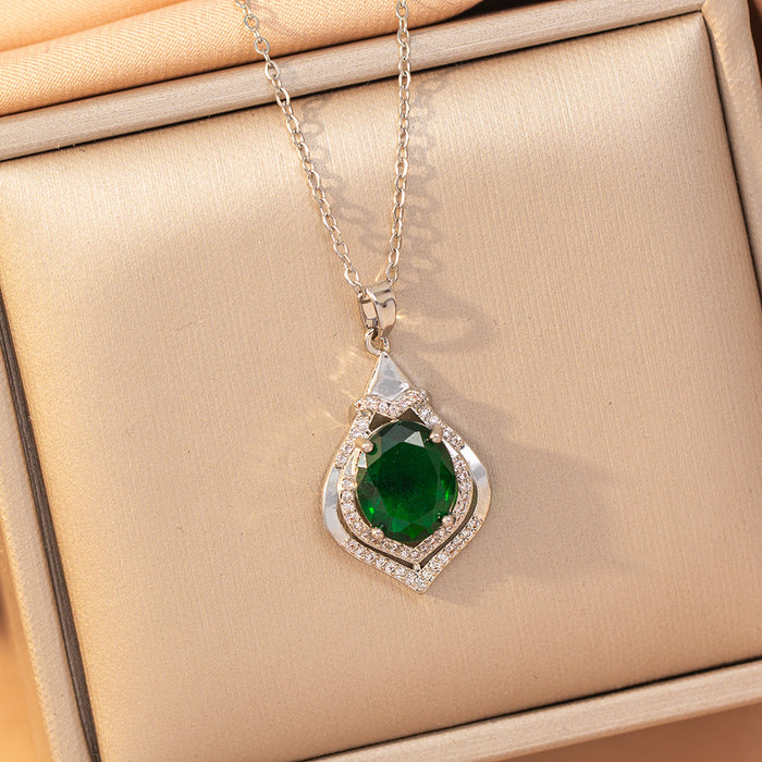 Wholesale Geometric Copper Inlaid Zircon Pendant Necklace Gold Plated Titanium Steel Layering Jewelry MOQ≥2