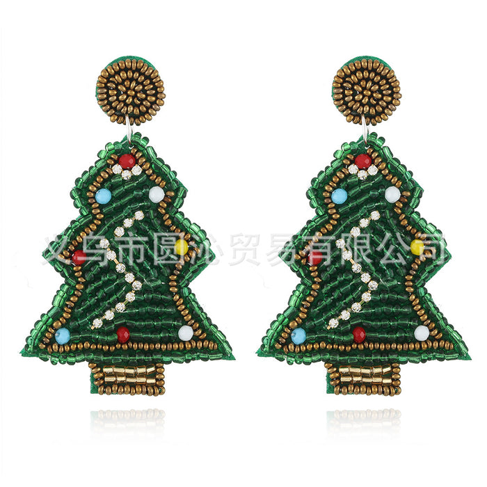 Wholesale Christmas Fabric Rice Bead Earrings Hand-Sewn Christmas Tree Old Man Snowman Snowflake Earrings