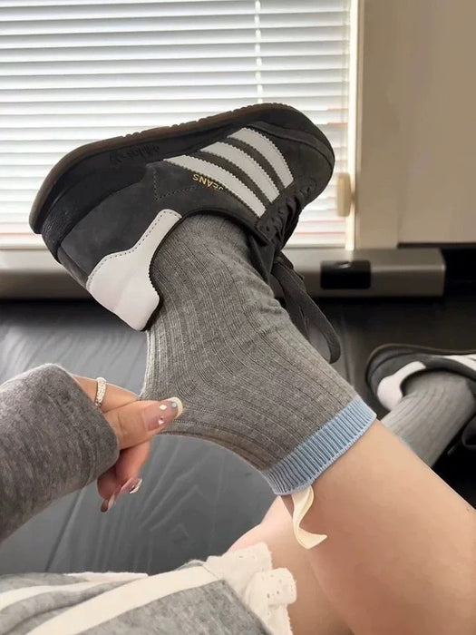 Wholesale Mid length socks, pure cotton pile socks, contrasting stripes, sweat absorbing socks