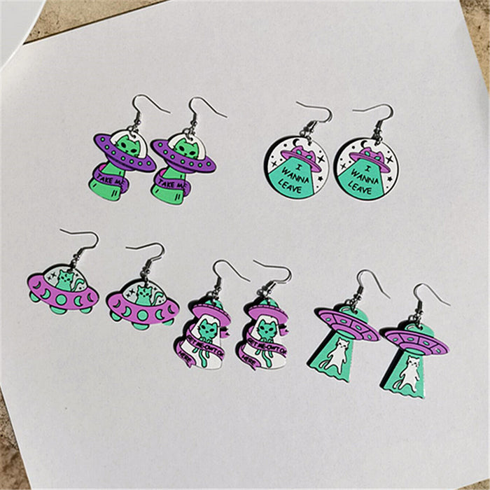 Wholesale Space Cat Alien Acrylic Earrings JDC-ES-ChouD022