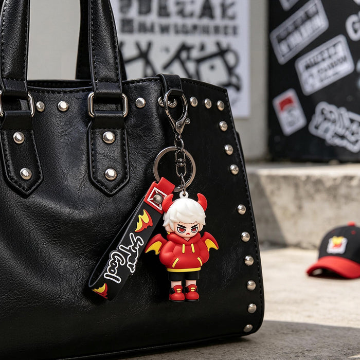 Wholesale PVC Cool Demon Boy Cartoon Keychain With Lanyard Trendy Bag Charm For Backpack Car Key Accessory Boutique Gift