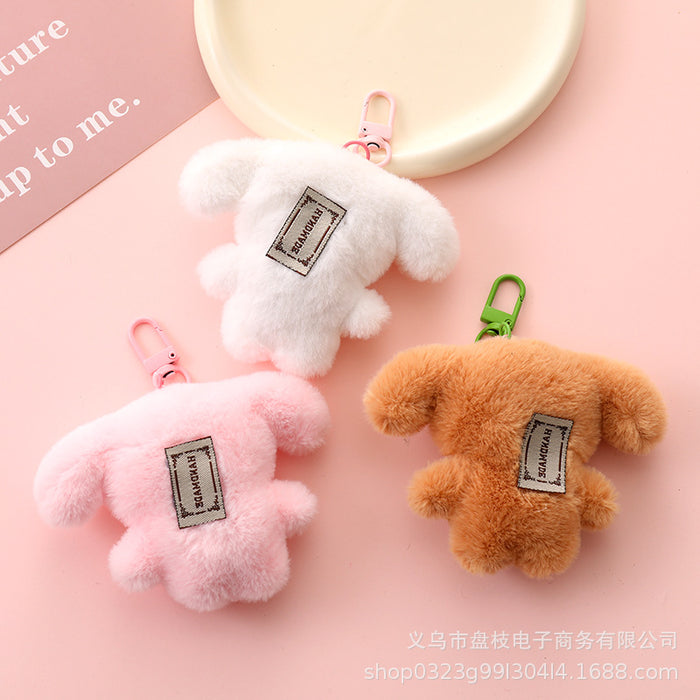 Wholesale Cute plush dog keychains in various colors.