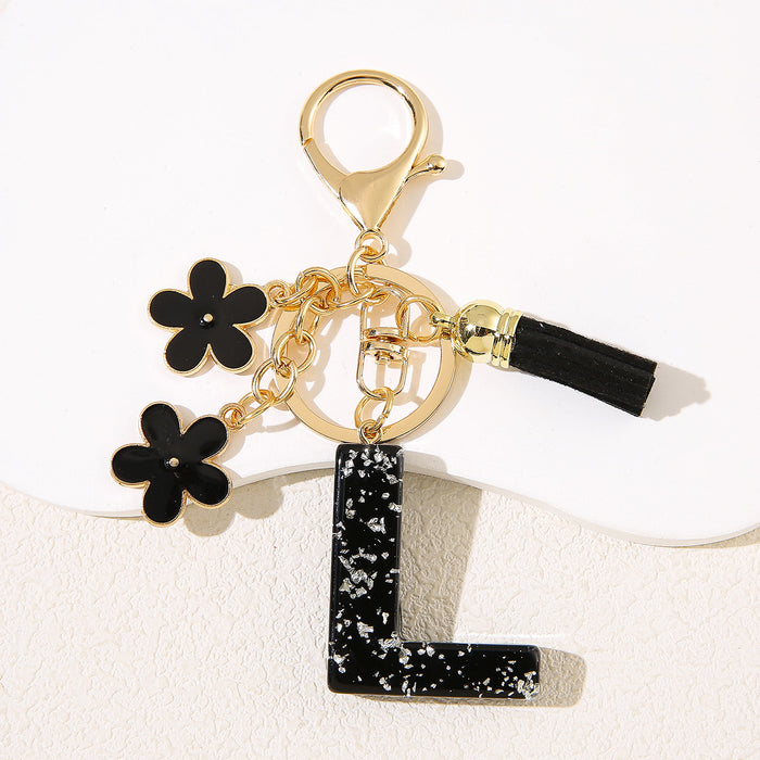 Wholesale Flower 26 English Letter Pendant Keychain Letter Keychain Women's Bag Accessories