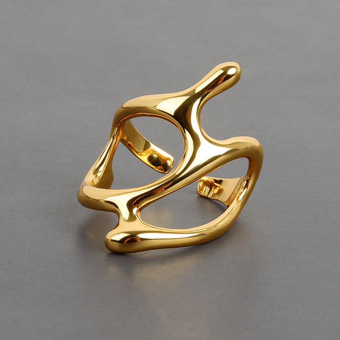 Wholesale Geometric Hollow Punk Ring For Women Adjustable Copper Band White Gold Finish Jewelry Accessory