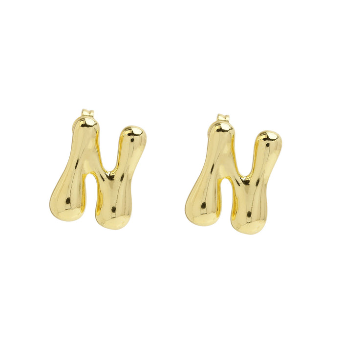 Wholesale 2PCS 18K Gold Brass 26 English Letters Earrings JDC-ES-BaiYi008