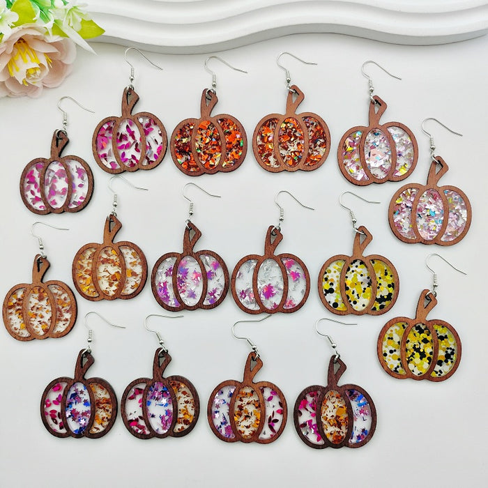 Wholesale Halloween Splicing Pumpkin Acrylic Inlaid Earrings JDC-ES-QiYu001