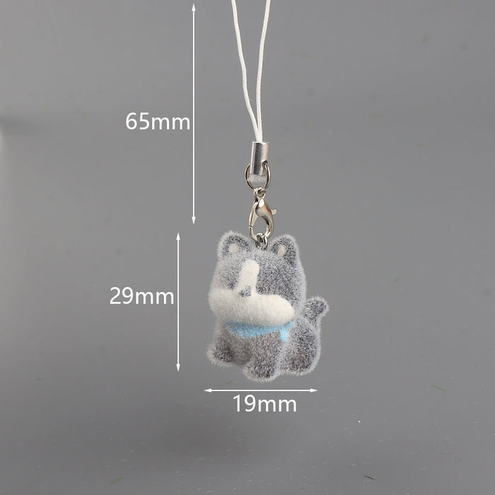 Wholesale 3D Flocked Resin Dog Pendant Mini Doll Phone Charm DIY Keychain