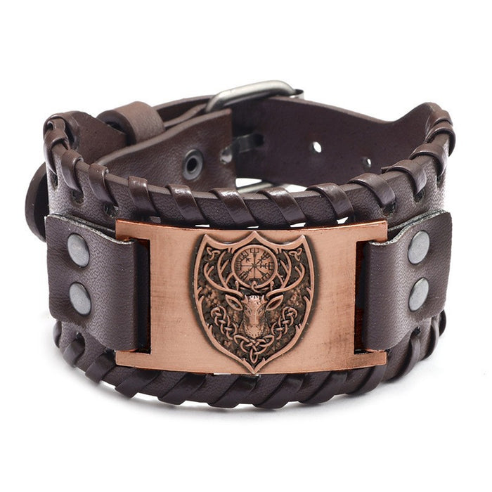 Wholesale Multi-layer Leather Wolf Head Men's Bracelet JDC-BT-FengH002