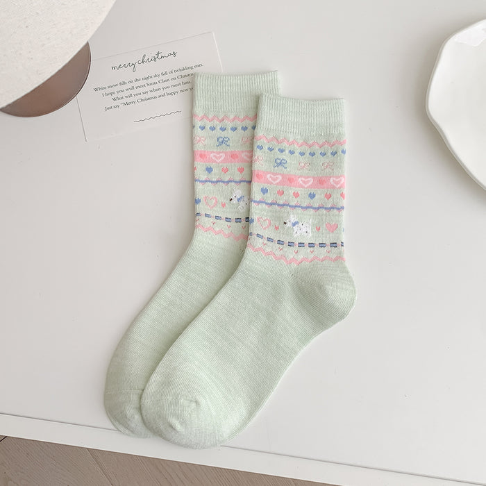 Wholesale Cute butterfly knot pile socks in the middle tube, retro style