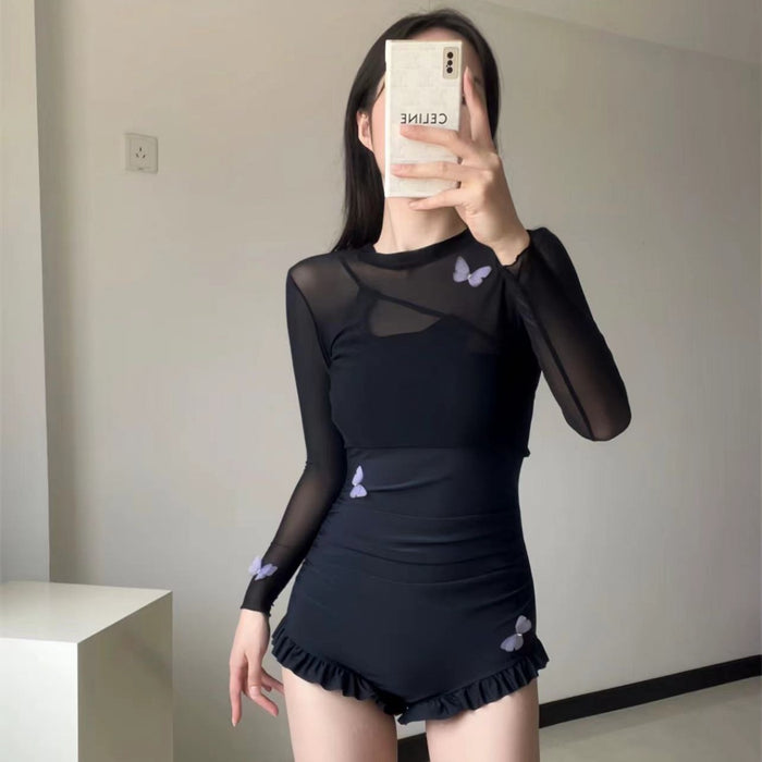 Wholesale New mesh one-piece swimsuit, sexy suspender, backless butterfly cover, swimsuit