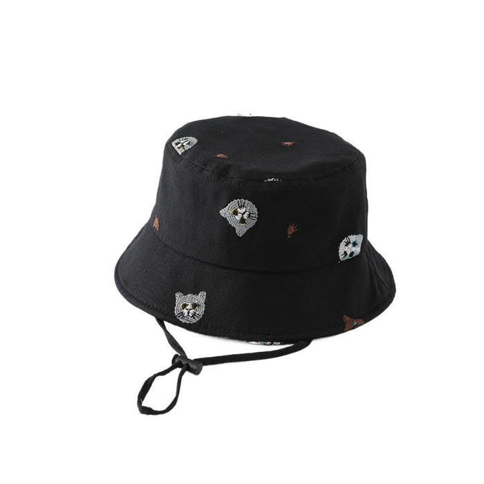 Wholesale Stylish Kids Cat Embroidered Bucket Hat For Everyday Outdoor Sun Protection