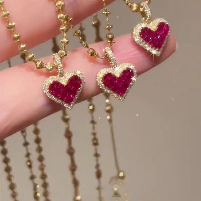Wholesale Diamond Red heart necklace choker necklace