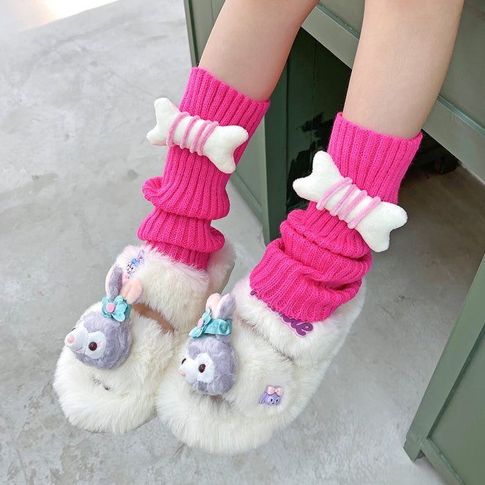 Wholesale Pink bone leg cover pile socks winter wool cartoon warm Lolita knee pad socks over the knee socks