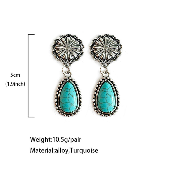 Wholesale cow' s head sunflower inlaid turquoise ing denim earrings