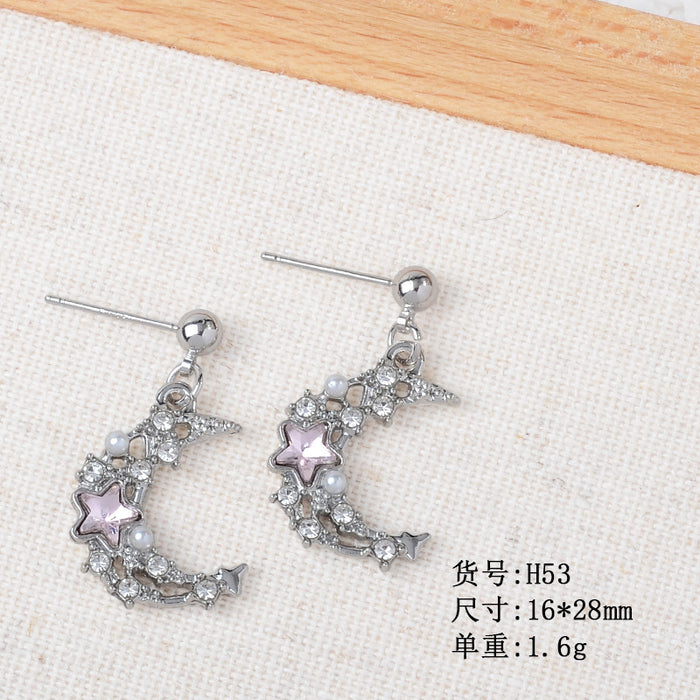 Wholesale Sweet Earrings Jewelry Pink Heart Cross Star Moon Earrings Versatile Women' s Earrings