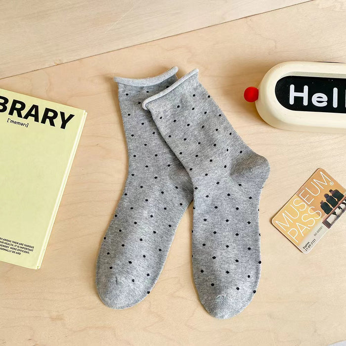 Wholesale Solid color cotton polka dot socks with anti odor, sweat absorbing, rolled edges and breathable midsole