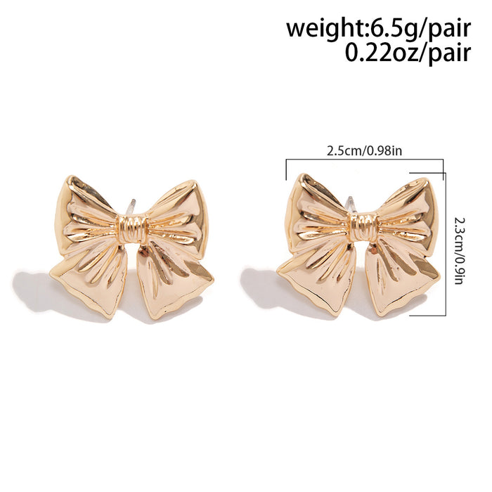 Wholesale Butterfly knot earrings, niche metal ribbon knotted simple earrings