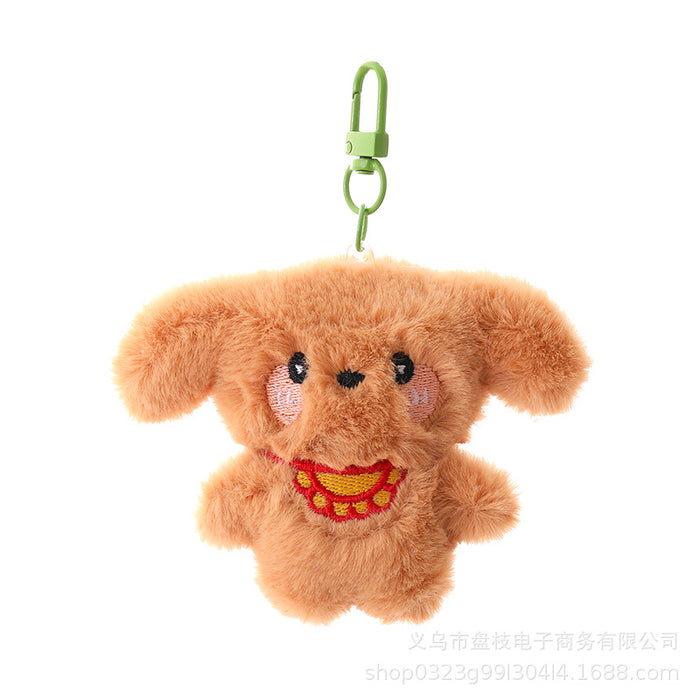 Wholesale Cute plush dog keychains in various colors.