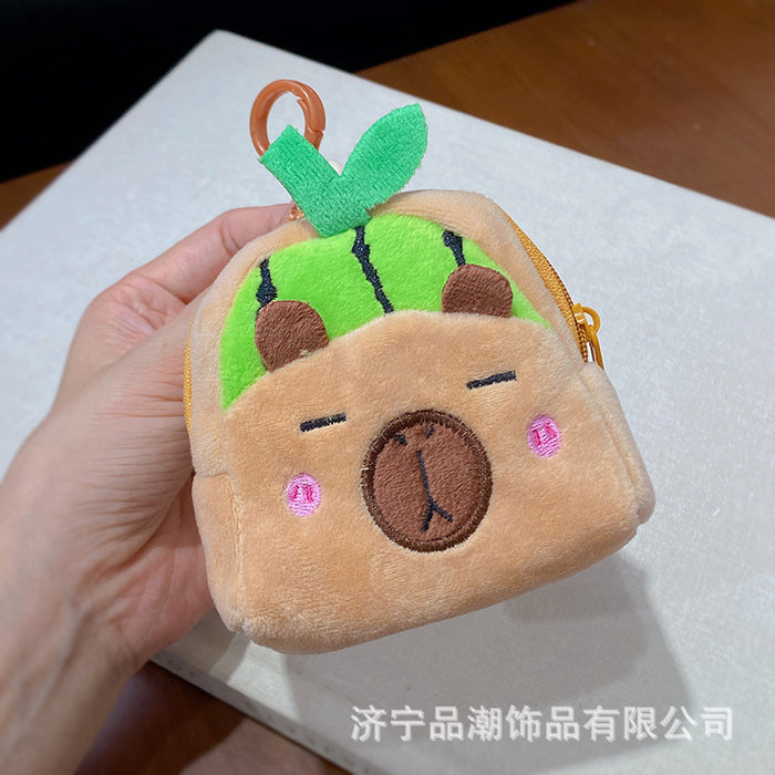 Wholesale Cartoon Toast Bread Burger Coin Purse Plush Fruit Capybara Pendant Coin Storage Bag