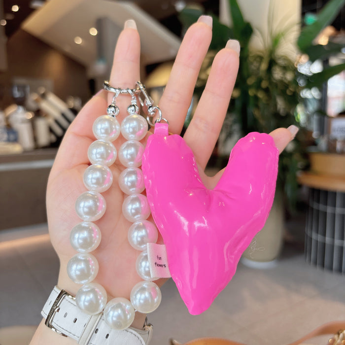Wholesale Fashion Leather Love Pearl DIY Keychain Phone Short Hanging Chain Bag Hanging Decoration