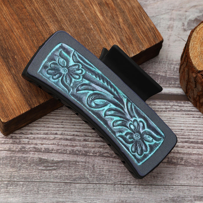 Wholesale West Denim Style Diamond Pattern Leather Hairpin Women Shark Clip