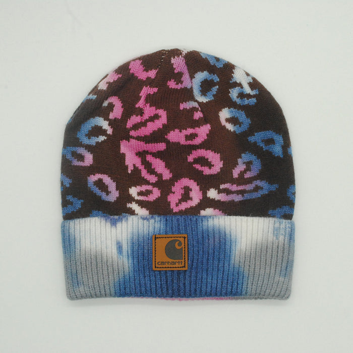 Wholesale autumn and winter windproof and warm leopard print tie-dye beanie JDC-HT-PNi001