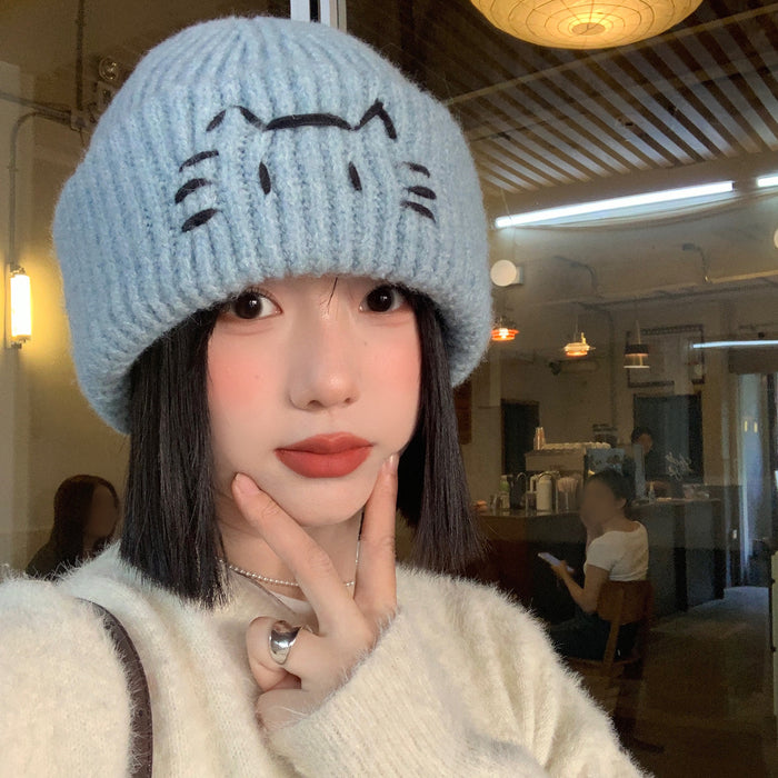 Wholesale Cute kitten embroidered knitted hat