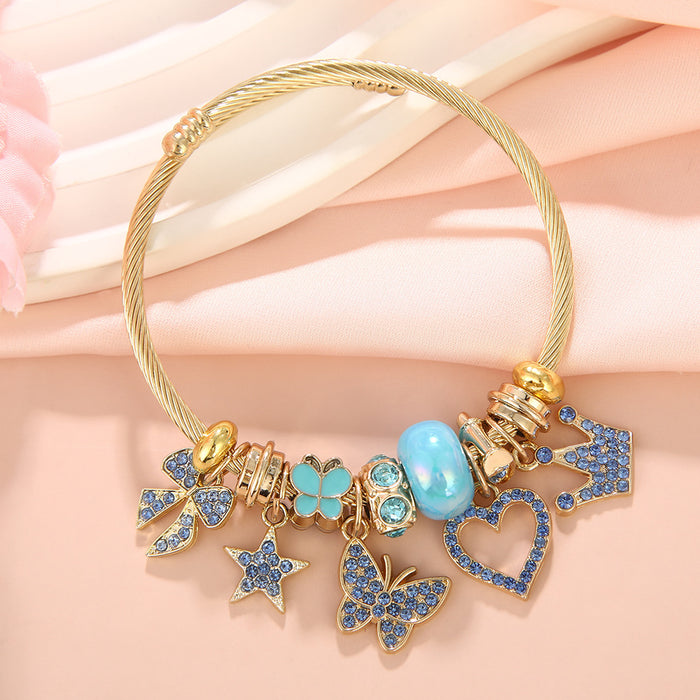 Wholesale Butterfly &  Love Rhinestone Pendant Beaded Bracelet Stainless Steel Fashion Accessory for Women Gift
