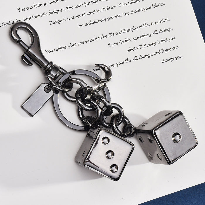 Wholesale Lucky 3D Metal Dice String Bag Keychain