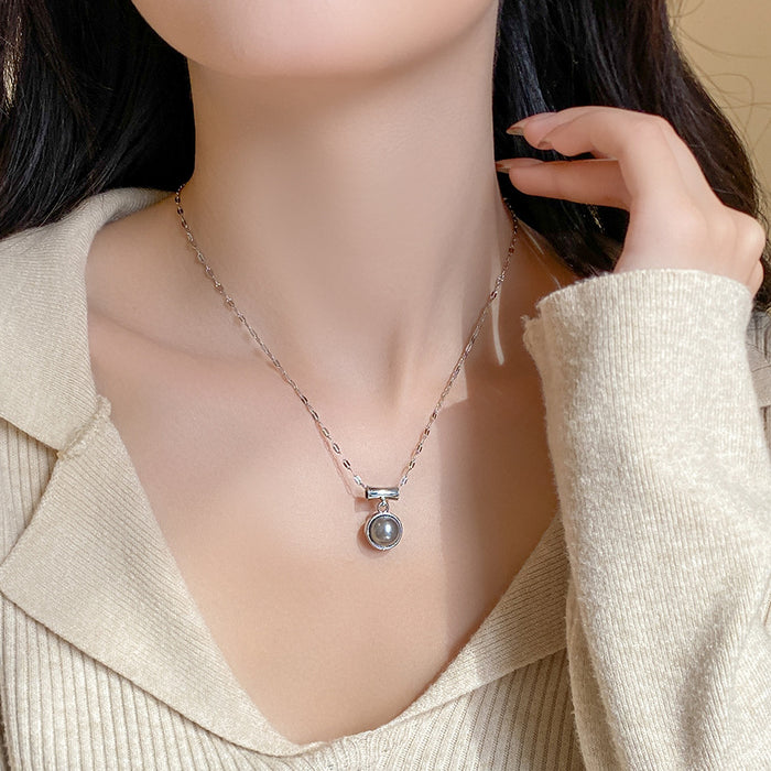 Wholesale Titanium steel double-sided pearl pendant necklace with light luxury and niche design