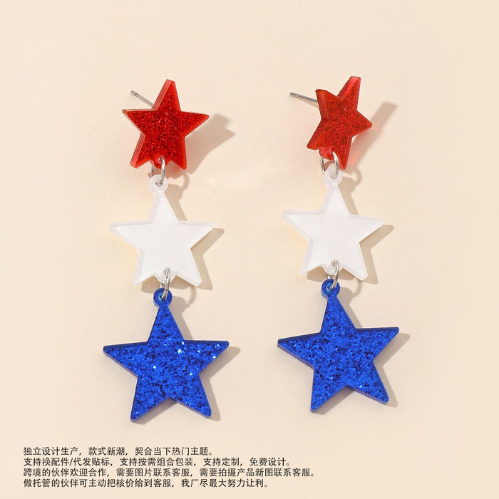 Wholesale Independence Day Red White Blue Geometric Star Acrylic Tassel Earrings Fashion Accessory MOQ≥2