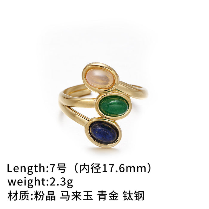 Wholesale Cross-border retro brass gold-plated zircon agate titanium steel ring does not fade exquisite fashion sense high sense autumn and winter women
