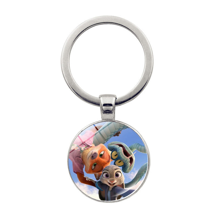 Wholesale Cute round cartoon pendant keychain made of glass