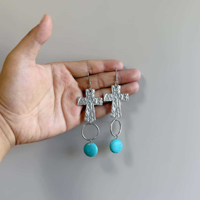 Wholesale Antique silver drop cross earrings