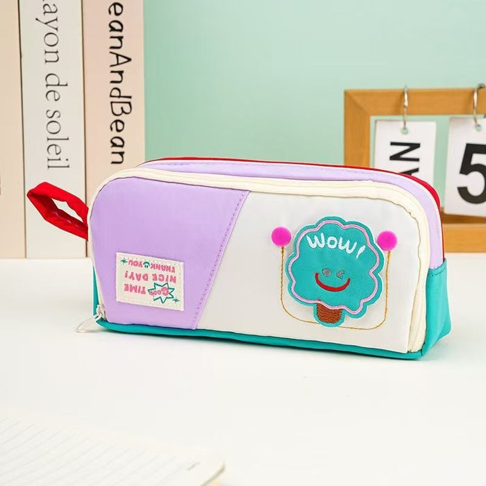 Wholesale Fabric Large Capacity Light Blue Cartoon Pencil Case For Students Back To School Gift Box