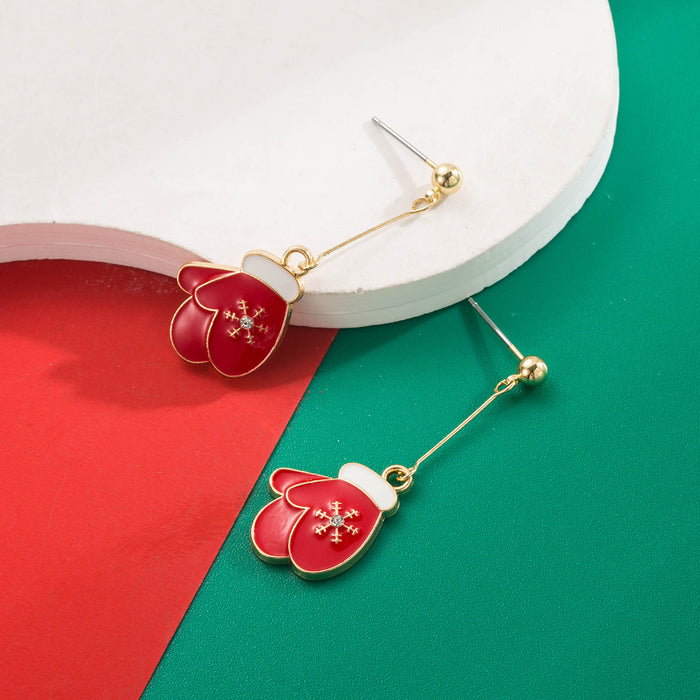 Wholesale Alloy Drip Oil Christmas Earrings Gingerbread Man Santa Bell Party Wear