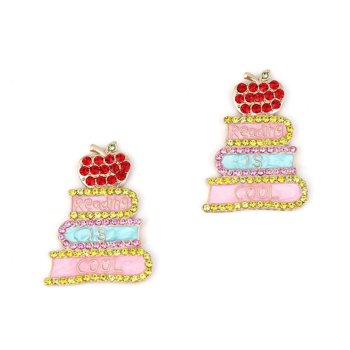 Wholesale creative book with letters drop oil alloy colored diamond earrings ear studs