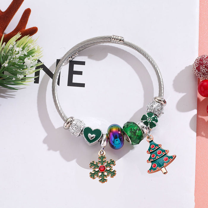 Wholesale Stainless Steel Christmas Bracelet with Tree Snowflake Pendant MOQ≥2