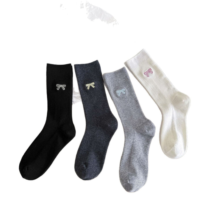 Wholesale Embroidered bow cotton mid tube socks, long tube socks
