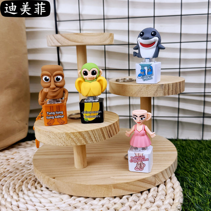 Wholesale AI wooden stick human shoe shark button sound pendant keychain