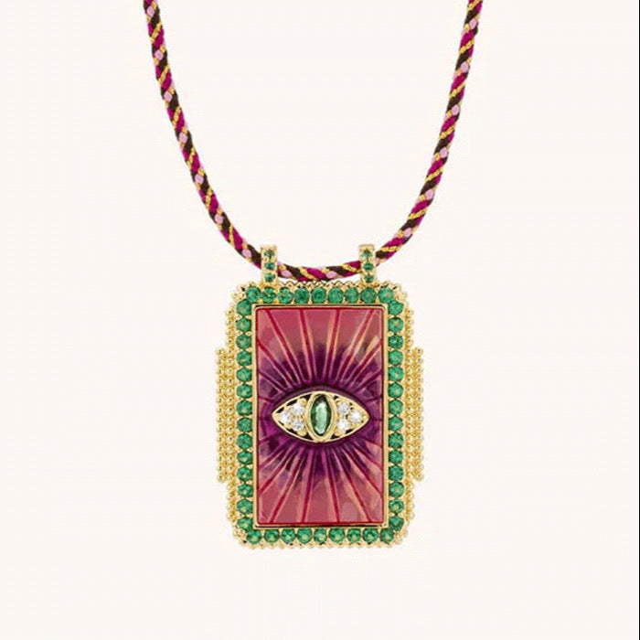 Wholesale Copper Retro Tarot Card Pendant Necklace With Gemstone Trendy Fashion Jewelry Accessory Boutique Resale Gift